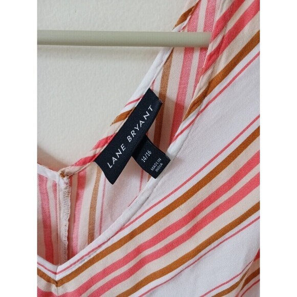 Lane Bryant Top Striped Off The Shoulder Short Sleeve Orange White Size 14/16 - Picture 3 of 6